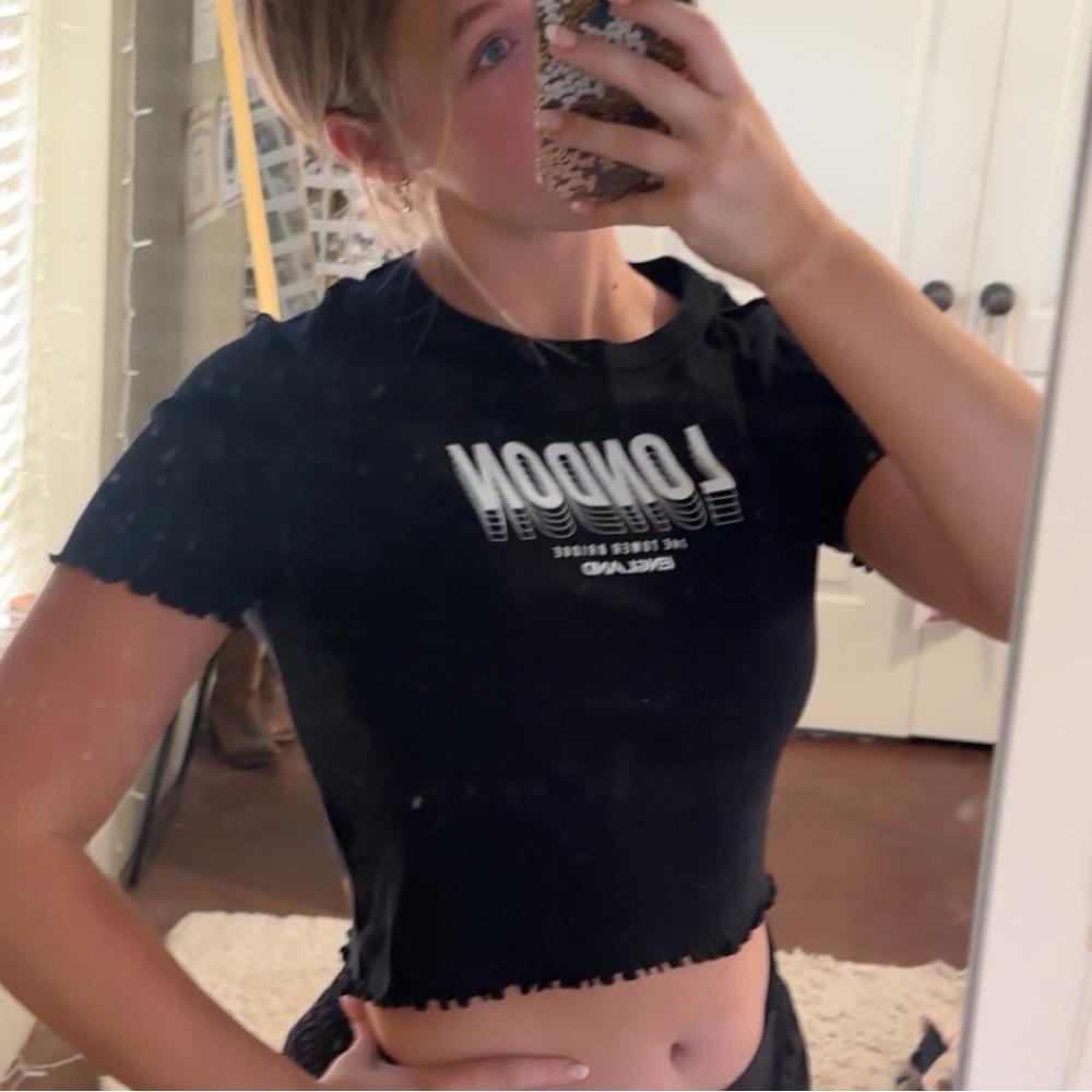 TopShop Black Cropped Shirt